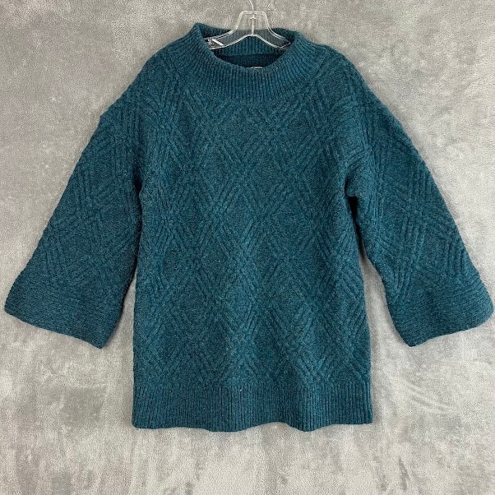 Soft Surroundings Mock Neck Bell Sleeve Sweater Womens M Wool Blend Teal